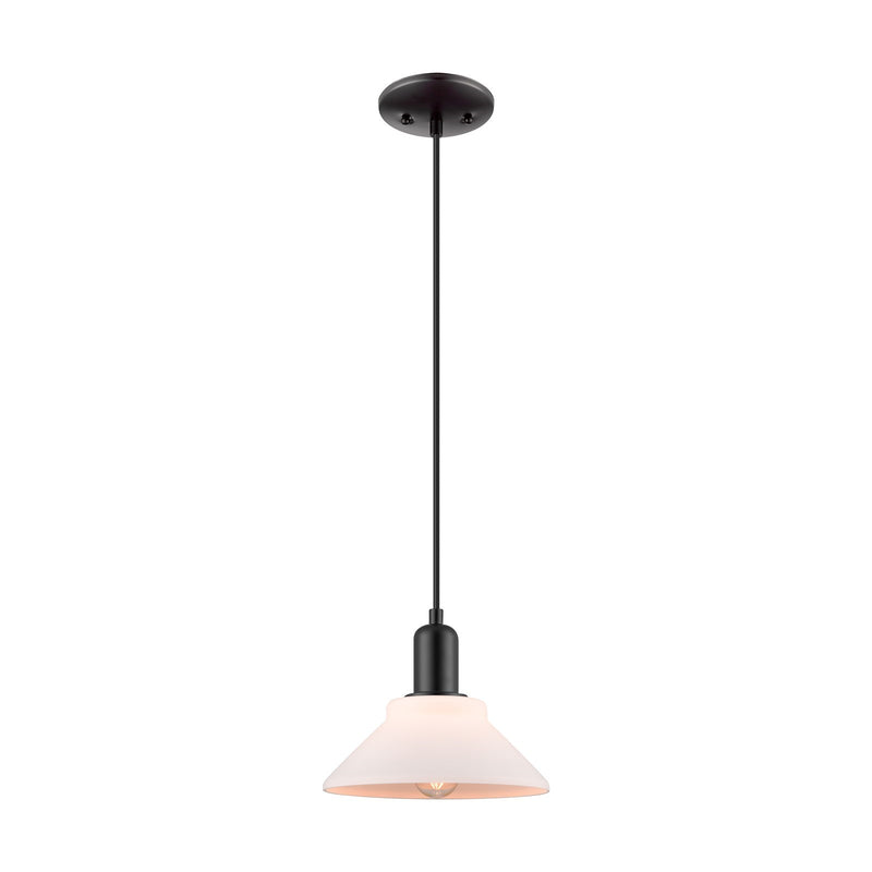 Innovations Orwell 8in 1-Light Mini Pendant | Industrial Matte Black Steel and Matte White Glass | Kitchen Island & Dining Room | Model 716-1P-BK-G131