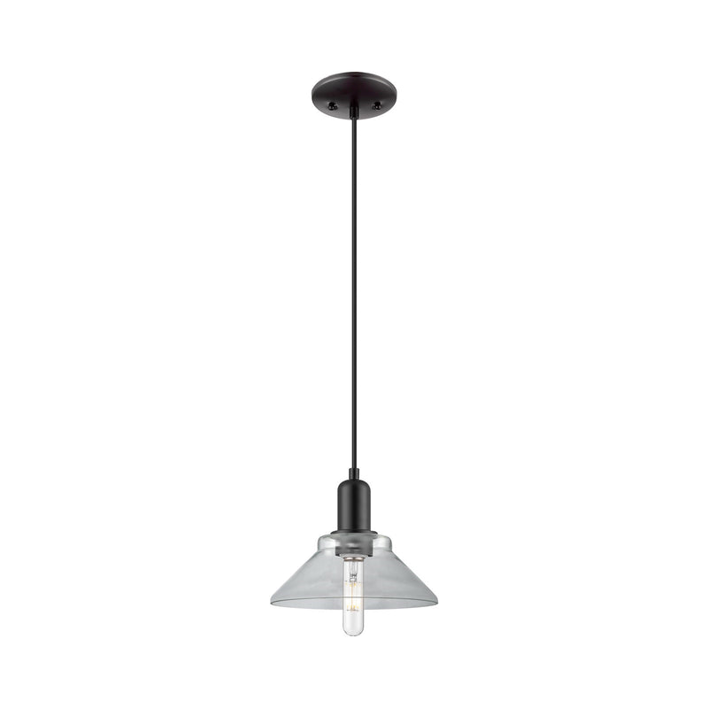 Innovations Orwell 8.38in 1-Light Mini Pendant | Industrial Matte Black Steel and Clear Glass | Kitchen Island & Dining Room | Damp | Model 716-1P-BK-G132