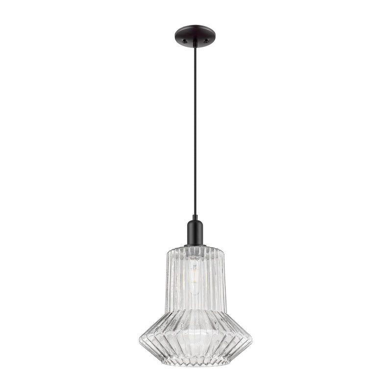 Innovations Springwater 12in 1-Light Mini Pendant | Industrial Matte Black Steel and Clear Fluted Glass | Kitchen Island & Dining | Model 716-1P-BK-G212