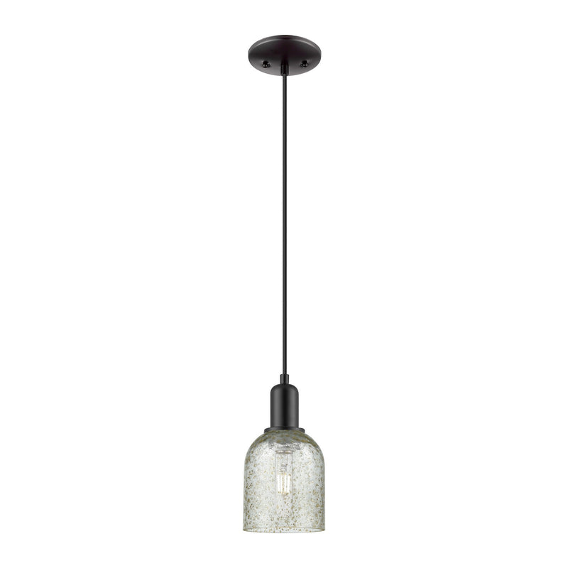 Innovations Caledonia 5in 1-Light Mini Pendant | Industrial Matte Black Steel and Mica Glass | Kitchen Island & Dining Room | Damp | Model 716-1P-BK-G259