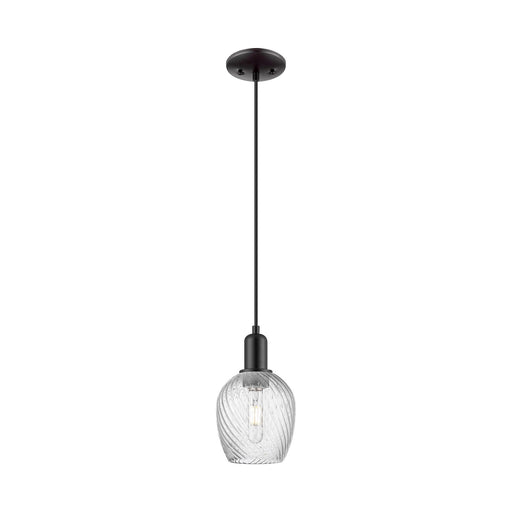 Innovations Salina 6in 1-Light Mini Pendant | Industrial Matte Black Steel and Clear Spiral Fluted Glass | Kitchen Island & Dining | Model 716-1P-BK-G292