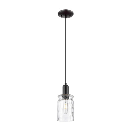 Innovations Candor 1-Light Mini Pendant | Industrial Matte Black Steel and Clear Waterglass Frosted Glass | Kitchen Island & Dining | Model 716-1P-BK-G352