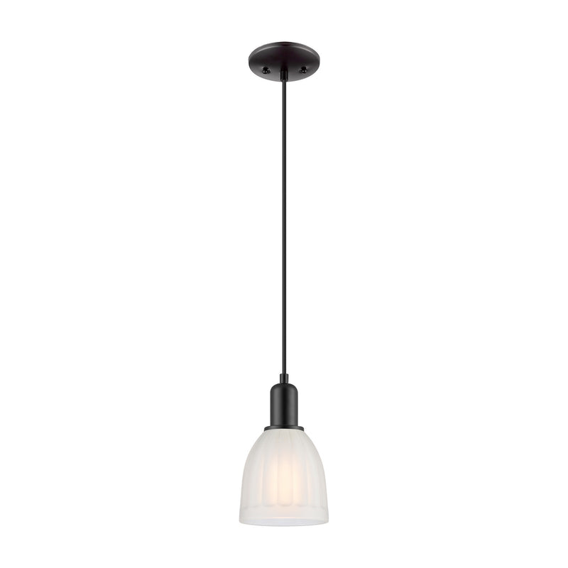 Innovations Brookfield 6in 1-Light Mini Pendant | Industrial Matte Black Steel and White Frosted Ribbed Glass | Kitchen Island & | Model 716-1P-BK-G441