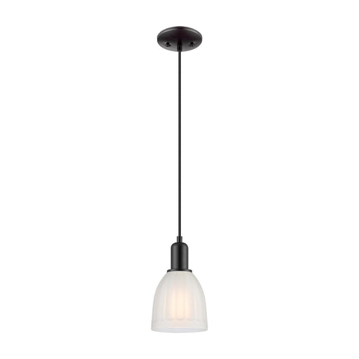 Innovations Brookfield 6in 1-Light Mini Pendant | Industrial Matte Black Steel and White Frosted Ribbed Glass | Kitchen Island & | Model 716-1P-BK-G441