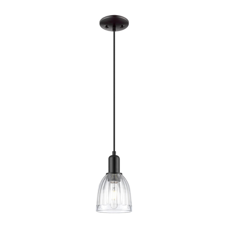 Innovations Brookfield 6in 1-Light Mini Pendant | Industrial Matte Black and Clear Ribbed Glass | Kitchen Island | 5.75 x 10.2 in | Model 716-1P-BK-G442