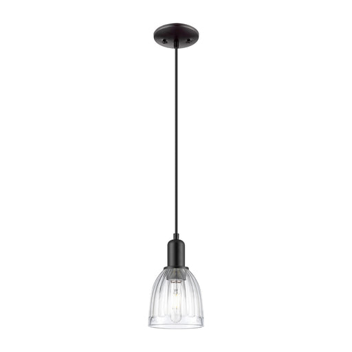 Innovations Brookfield 6in 1-Light Mini Pendant | Industrial Matte Black and Clear Ribbed Glass | Kitchen Island | 5.75 x 10.2 in | Model 716-1P-BK-G442