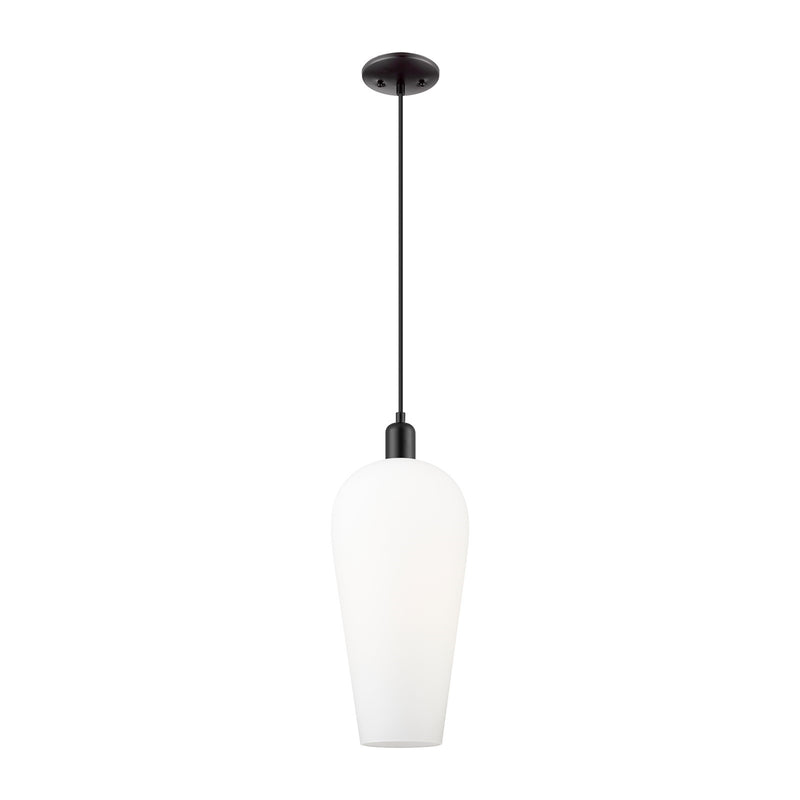 Innovations Chelsea 8in 1-Light Mini Pendant | Industrial Matte Black Steel and White Cone Glass | Kitchen Island & Dining Room | Model 716-1P-BK-G456-8WH