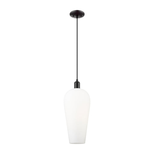 Innovations Chelsea 8in 1-Light Mini Pendant | Industrial Matte Black Steel and White Cone Glass | Kitchen Island & Dining Room | Model 716-1P-BK-G456-8WH