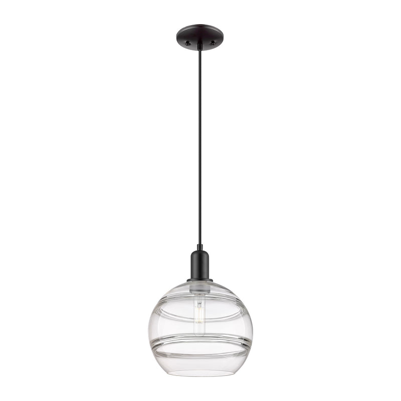 Innovations Rochester 10in 1-Light Mini Pendant | Industrial Matte Black Steel and Clear Glass | Kitchen Island & Dining Room | Model 716-1P-BK-G556-10CL