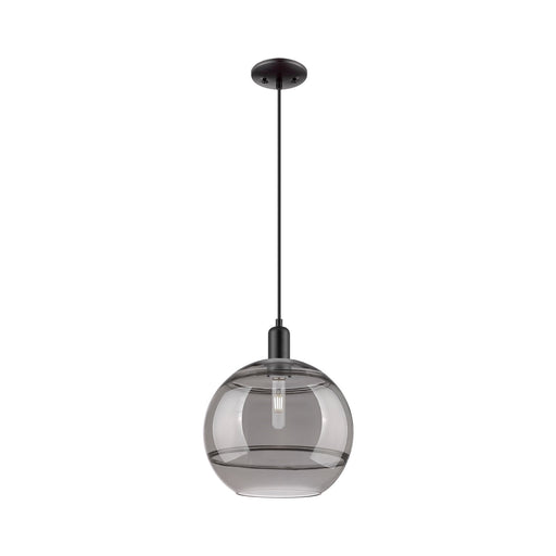 Innovations Rochester 12in 1-Light Mini Pendant | Industrial Matte Black Steel and Light Smoke Glass | Kitchen Island & Dining | Model 716-1P-BK-G556-12SM