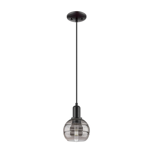 Innovations Rochester 6in 1-Light Mini Pendant | Industrial Matte Black Steel and Light Smoke Glass | Kitchen Island & Dining | Model 716-1P-BK-G556-6SM