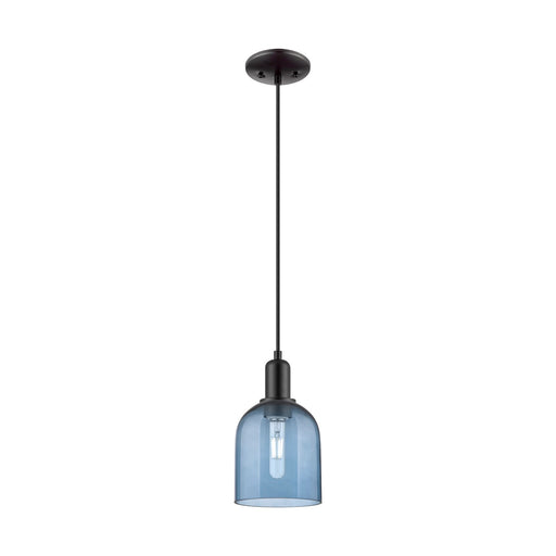 Innovations Bella 6in 1-Light Mini Pendant | Industrial Matte Black Steel and Blue Glass | Kitchen Island | 5.5 x 5.5 x 10.32 in | Model 716-1P-BK-G558-6BL