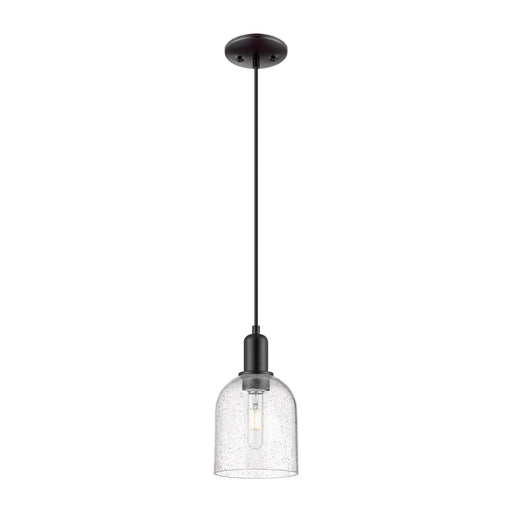 Innovations Bella 6in 1-Light Mini Pendant | Industrial Matte Black Steel and Seedy Glass | Kitchen Island & Dining Room | 5.5 | Model 716-1P-BK-G558-6SDY