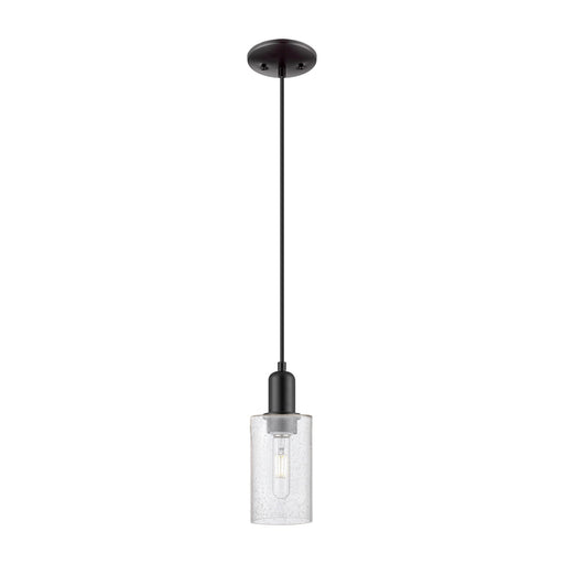 Innovations Clymer 4in 1-Light Mini Pendant | Industrial Matte Black Steel and Seedy Glass | Kitchen Island & Dining Room | 4 x 4 x | Model 716-1P-BK-G804