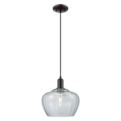 Innovations Fenton 11in 1-Light Mini Pendant | Industrial Matte Black Steel and Clear Ribbed Glass | Kitchen Island & Dining Room | Model 716-1P-BK-G92-L