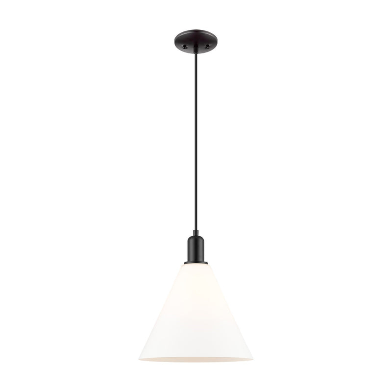 Innovations Berkshire Glass 12in 1-Light Mini Pendant | Industrial Matte Black Steel and Matte White Glass | Kitchen Island & | Model 716-1P-BK-GBC-121