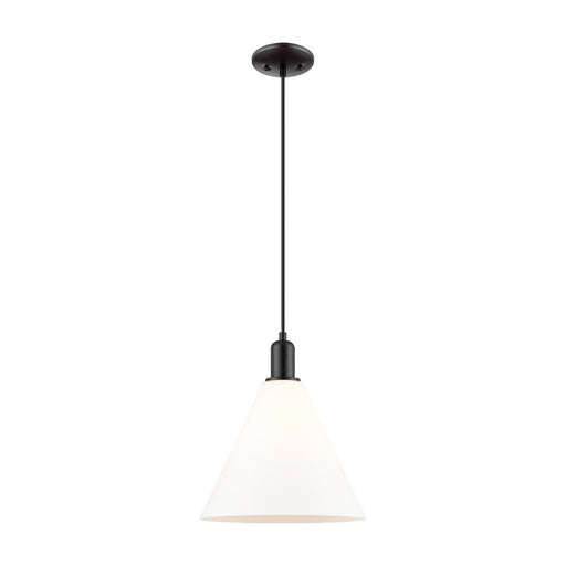 Innovations Berkshire Glass 12in 1-Light Mini Pendant | Industrial Matte Black Steel and Matte White Glass | Kitchen Island & | Model 716-1P-BK-GBC-121