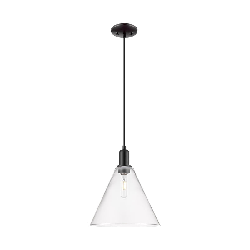 Innovations Berkshire Glass 12in 1-Light Mini Pendant | Industrial Matte Black Steel and Clear Glass | Kitchen Island & Dining | Model 716-1P-BK-GBC-122