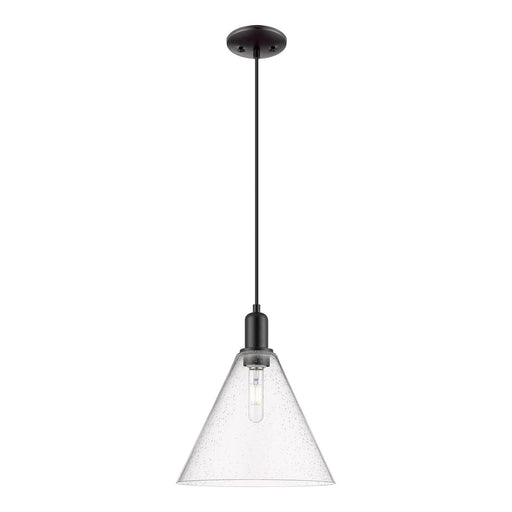 Innovations Berkshire Glass 12in 1-Light Mini Pendant | Industrial Matte Black Steel and Seedy Glass | Kitchen Island & Dining | Model 716-1P-BK-GBC-124