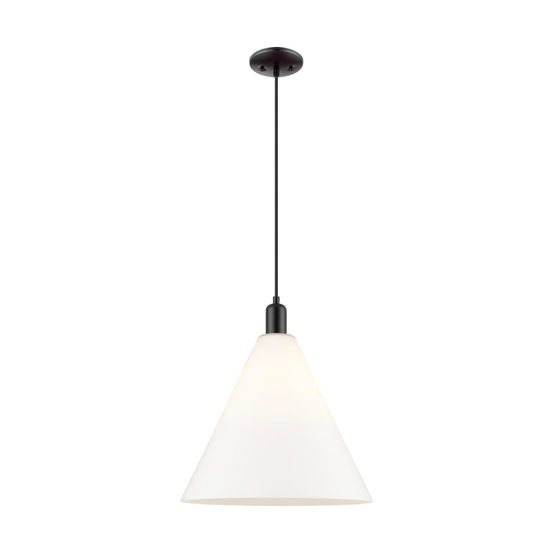 Innovations Berkshire Glass 16in 1-Light Mini Pendant | Industrial Matte Black Steel and Matte White Cased Glass | Kitchen | Model 716-1P-BK-GBC-161