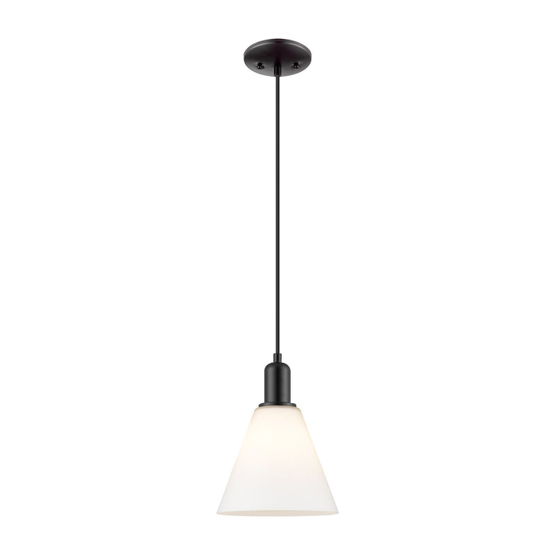 Innovations Berkshire Glass 8in 1-Light Mini Pendant | Industrial Matte Black Steel and Matte White Glass | Kitchen Island & | Model 716-1P-BK-GBC-81