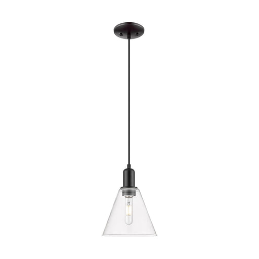 Innovations Berkshire Glass 8in 1-Light Mini Pendant | Industrial Matte Black Steel and Clear Glass | Kitchen Island & Dining | Model 716-1P-BK-GBC-82