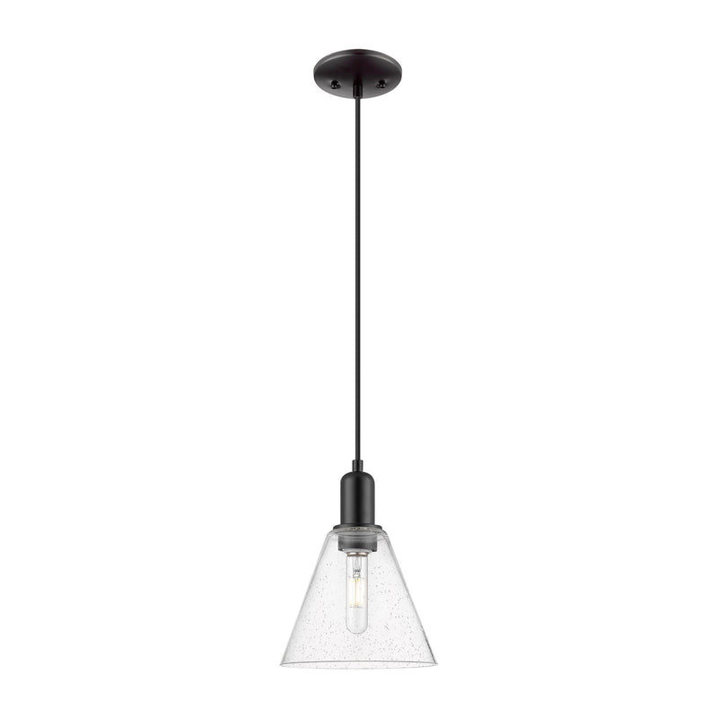 Innovations Berkshire Glass 8in 1-Light Mini Pendant | Industrial Matte Black Steel and Seedy Glass | Kitchen Island & Dining | Model 716-1P-BK-GBC-84