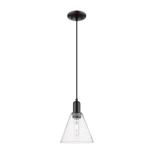 Innovations Berkshire Glass 8in 1-Light Mini Pendant | Industrial Matte Black Steel and Seedy Glass | Kitchen Island & Dining | Model 716-1P-BK-GBC-84
