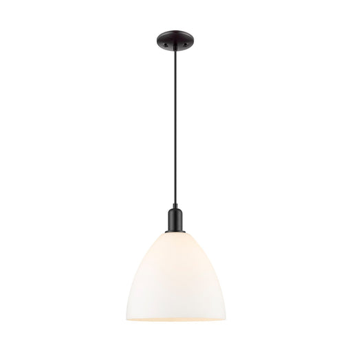 Innovations Bristol 12in 1-Light Mini Pendant | Industrial Matte Black Steel and Matte White Glass | Kitchen Island & Dining | Model 716-1P-BK-GBD-121