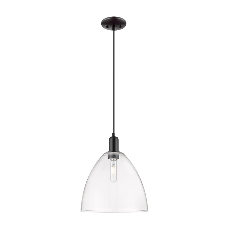 Innovations Bristol 12in 1-Light Mini Pendant | Industrial Matte Black Steel and Clear Glass | Kitchen Island & Dining Room | 12 | Model 716-1P-BK-GBD-122