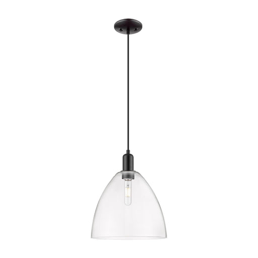 Innovations Bristol 12in 1-Light Mini Pendant | Industrial Matte Black Steel and Clear Glass | Kitchen Island & Dining Room | 12 | Model 716-1P-BK-GBD-122