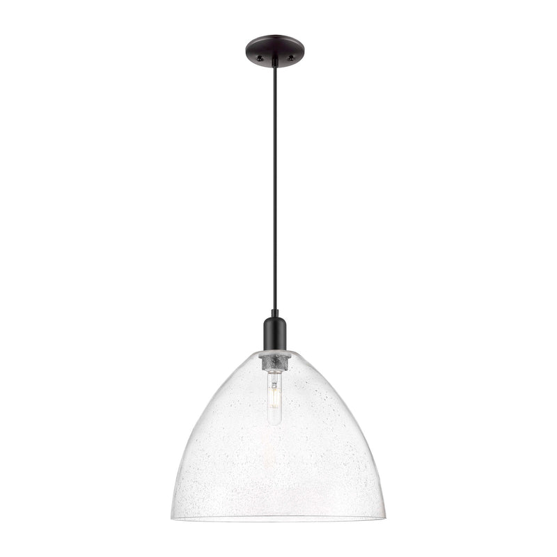 Innovations Bristol 16in 1-Light Mini Pendant | Industrial Matte Black Steel and Seedy Glass | Kitchen Island & Dining Room | 16 | Model 716-1P-BK-GBD-164