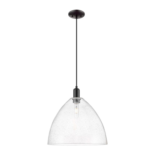 Innovations Bristol 16in 1-Light Mini Pendant | Industrial Matte Black Steel and Seedy Glass | Kitchen Island & Dining Room | 16 | Model 716-1P-BK-GBD-164