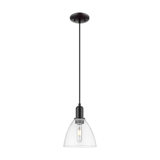 Innovations Bristol 8in 1-Light Mini Pendant | Industrial Matte Black Steel and Clear Glass | Kitchen Island & Dining Room | 7.5 | Model 716-1P-BK-GBD-752