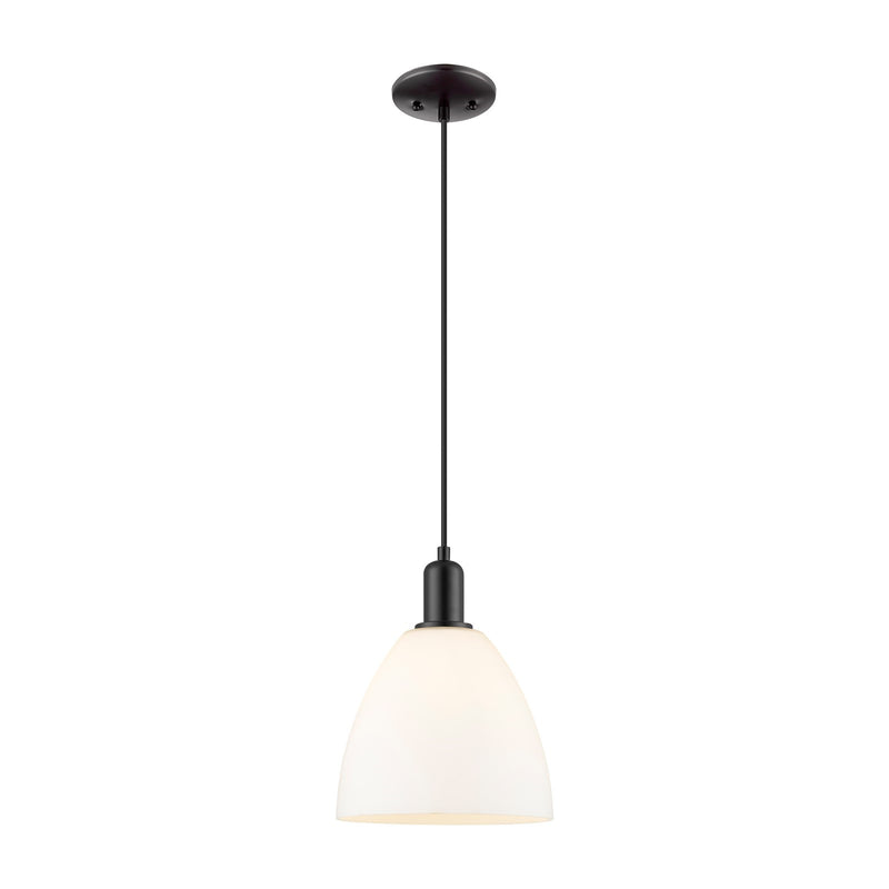 Innovations Bristol 9in 1-Light Mini Pendant | Industrial Matte Black Steel and Matte White Glass | Kitchen Island & Dining Room | Model 716-1P-BK-GBD-91