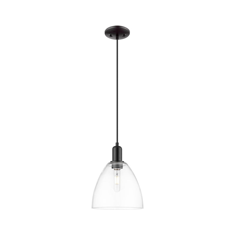 Innovations Bristol 9in 1-Light Mini Pendant | Industrial Matte Black Steel and Clear Glass | Kitchen Island & Dining Room | 9 x | Model 716-1P-BK-GBD-92