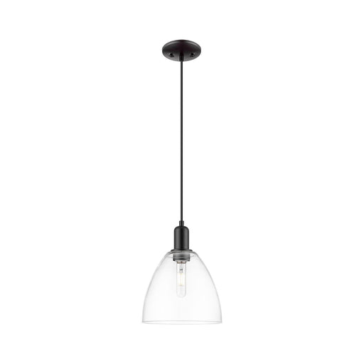 Innovations Bristol 9in 1-Light Mini Pendant | Industrial Matte Black Steel and Clear Glass | Kitchen Island & Dining Room | 9 x | Model 716-1P-BK-GBD-92