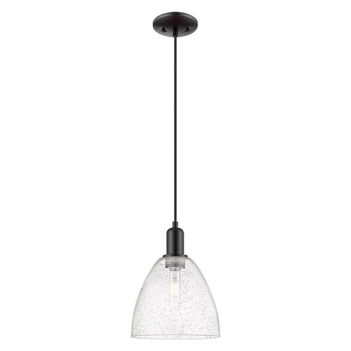 Innovations Bristol 9in 1-Light Mini Pendant | Industrial Matte Black Steel and Seedy Glass | Kitchen Island & Dining Room | 9 x | Model 716-1P-BK-GBD-94