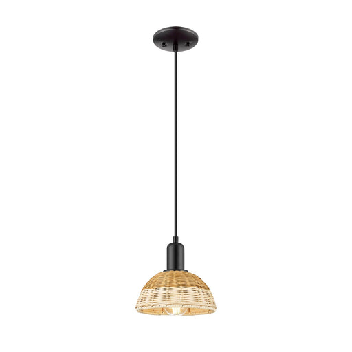 Innovations Natural Ballston Dome 7.5in 1-Light Mini Pendant | Farmhouse Matte Black Steel and Natural Fiber Dome Shade | Model 716-1P-BK-NBD2-75-NAT