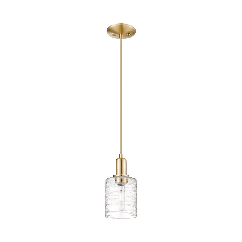 Innovations Cobbleskill 5in 1-Light Mini Pendant | Industrial Champagne Bronze Steel and Deco Swirl Glass | Kitchen Island & | Model 716-1P-CB-G1113