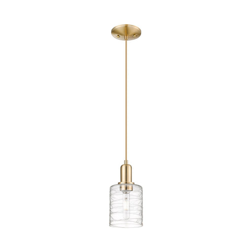 Innovations Cobbleskill 5in 1-Light Mini Pendant | Industrial Champagne Bronze Steel and Deco Swirl Glass | Kitchen Island & | Model 716-1P-CB-G1113