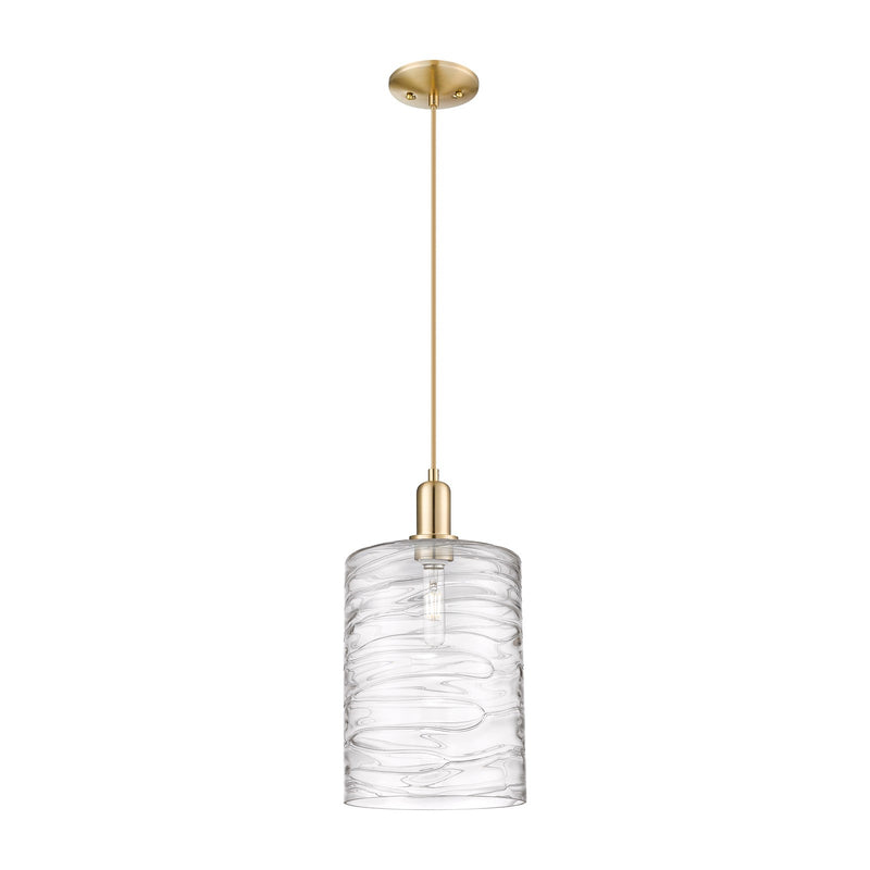 Innovations Cobbleskill 9in 1-Light Mini Pendant | Industrial Champagne Bronze Steel and Deco Swirl Glass | Kitchen Island & | Model 716-1P-CB-G1113-L