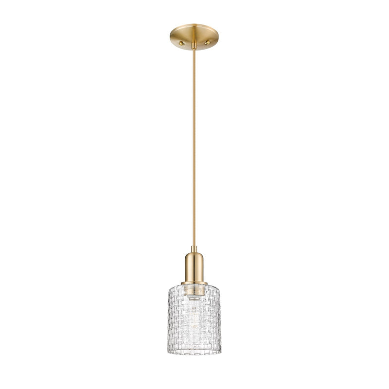 Innovations Cobbleskill 5in 1-Light Mini Pendant | Industrial Champagne Bronze Steel and Clear Basket Weave Glass | Kitchen | Model 716-1P-CB-G112C-5CL