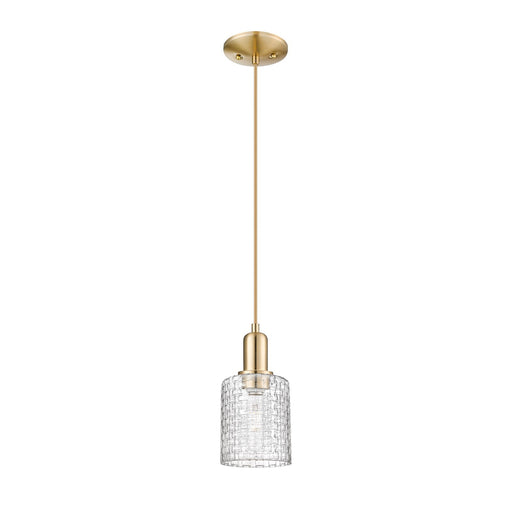 Innovations Cobbleskill 5in 1-Light Mini Pendant | Industrial Champagne Bronze Steel and Clear Basket Weave Glass | Kitchen | Model 716-1P-CB-G112C-5CL