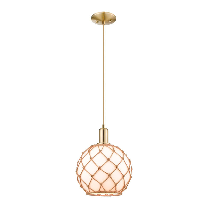 Innovations Farmhouse Rope 10in 1-Light Mini Pendant | Industrial Champagne Bronze Steel and Matte White Glass with Brown Rope | Model 716-1P-CB-G121-10RB