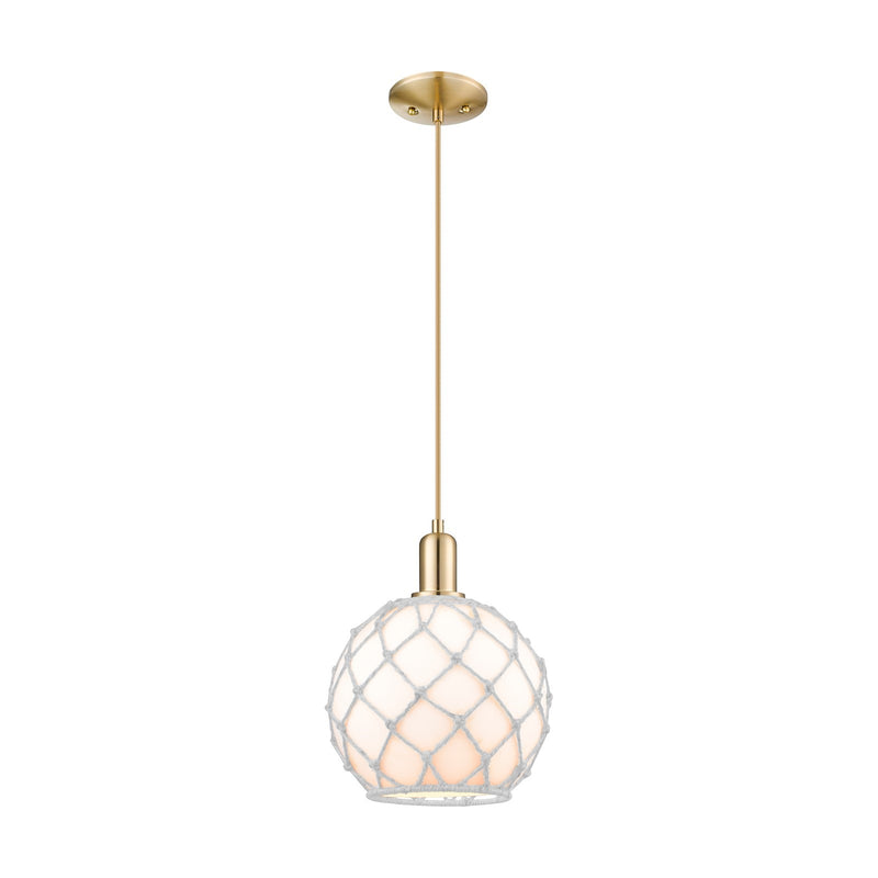 Innovations Farmhouse Rope 10in 1-Light Mini Pendant | Industrial Champagne Bronze Steel and White Glass with Rope | Kitchen | Model 716-1P-CB-G121-10RW