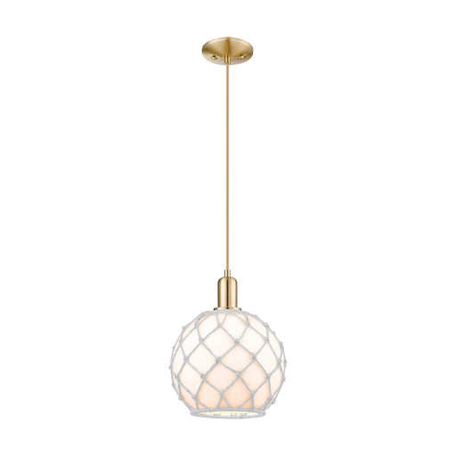 Innovations Farmhouse Rope 10in 1-Light Mini Pendant | Industrial Champagne Bronze Steel and White Glass with Rope | Kitchen | Model 716-1P-CB-G121-10RW