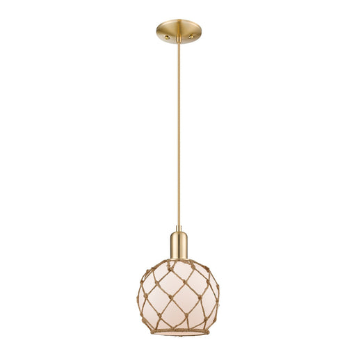 Innovations Farmhouse Rope 8in 1-Light Mini Pendant | Industrial Champagne Bronze Steel and White Frosted Glass with Brown Rope | Model 716-1P-CB-G121-8RB