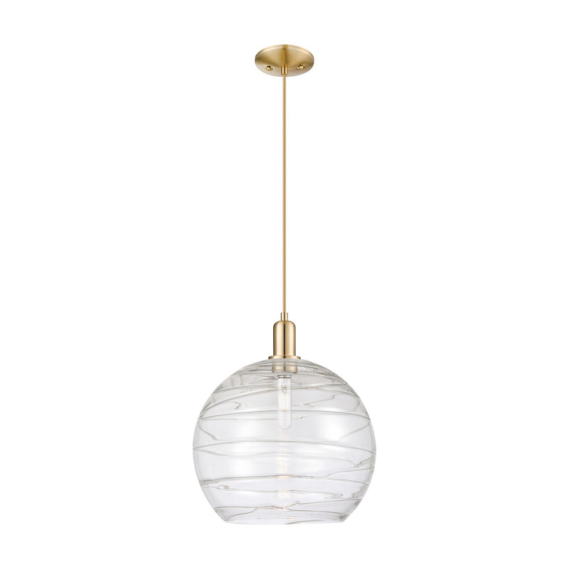 Innovations Athens Deco Swirl 14in 1-Light Mini Pendant | Industrial Champagne Bronze Steel and Clear Glass | Kitchen Island | Model 716-1P-CB-G1213-14CL