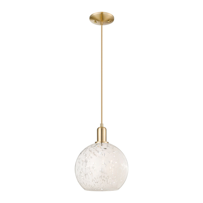 Innovations Lighting White Mouchette 10in 1-Light Mini Pendant | Industrial Champagne Bronze Steel and White Mouchette Glass | Model 716-1P-CB-G1216-10WM